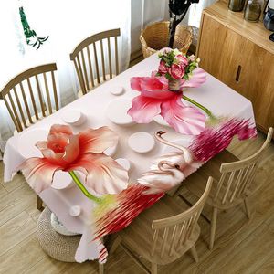 Table Cloth Red Rose Flower Plant Pattern Oxford Cloth Rectangular Kitchen Table Cover Home Party Wedding Decor Table R230605