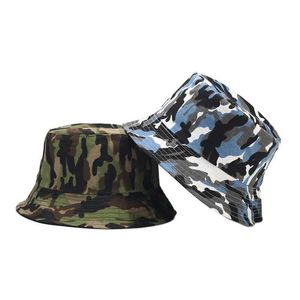 Breda randen hattar 2023 Spring Cotton Camo Print Bucket Fisherman Outdoor Travel Sun Hat For Men and Women 133 G230603