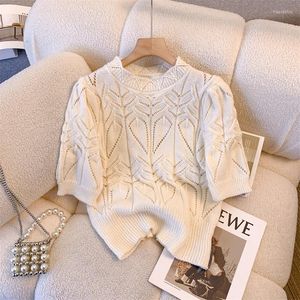 여자 스웨터 2023 여름 훅업 중공 약간 투명한 짧은 소매 티셔츠 레이디 둥근 목 느슨한 패션 반 울 니트
