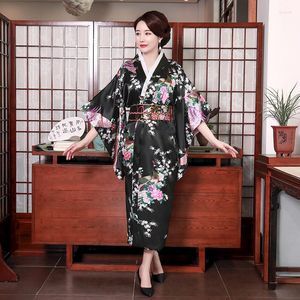 Etnik Giyim Japon kadınları kimono seksi yukata ile obi yenilik gece elbisesi ulusal trendler çiçek bornoz elbisesi