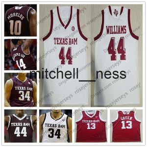 MIT8 NCAA Texas AMGIES #44 Robert Williams 0 Jay Chandler 13 Brandon Mahan 32 Josh Nebo Beyaz Kırmızı Kolej Basketbol Formaları S-4XL