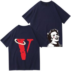 Estilista de verão Vlones Devil v camiseta masculina hip-hop de rua solta tops europeus e americanos S-3XL Vlones roupas camisetas preto vermelho branco verde rosa