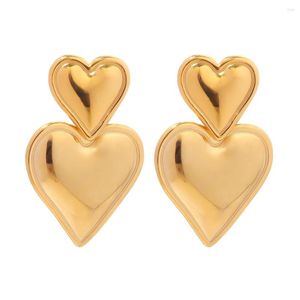 Brincos elegantes 316L gota de coração metal da moda banhado a ouro 18K cor à prova de ferrugem textura charme jóias para mulheres