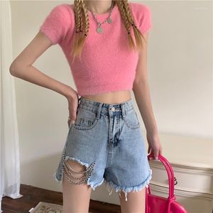 Kvinnors jeans shorts kvinnor all-match fickor kedja trendig fritid baggy ins feminino design sexig hög midja chic streetwear