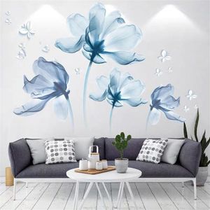 3D Stora blå blomma väggklistermärken romantiska blommor modern heminredning väggkonst affisch för sovrum bröllop diy väggdekaler