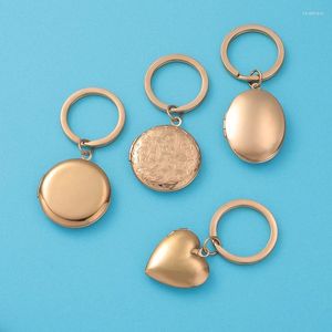 Keychains 10Pcs Stainless Steel Round Heart Po Locket Pendant For Couple Lovers Car Key Jewelry Metal Frame