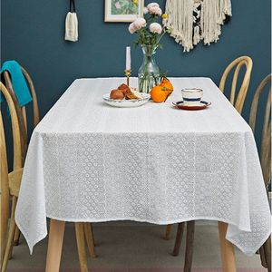 テーブルクロスコットンフレンチ刺繍白いテーブルクロスティーテーブルデコレーション長方形のテーブルカバーキッチンウェディングダイニングルーム230605