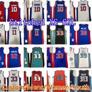 Grant 33 Hill Jersey Custom XS-6XL Retro Ed Basketball Maglie Dennis 10 Rodman Isiah 11 Thomas Richard 32 Hamilton