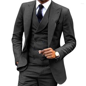 Мужские костюмы чернокожие мужские костюмы 3 штуки двубортные жилеты Формальный бизнес-стройный нахотка смокинг для свадьбы (брючные брюки)