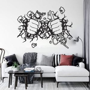 Smashing Barber Hand Scissors Glass Wall Decal Barbershop Beauty Haircut Hairdress Salon Wall Sticker Vinyl Decor P965