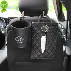 Ny Creative Camellia Flower Leather Car Tissue Paper Handduk Bag Auto Back Seat nackstöd Hängande papperskorgen kan kvinnor biltillbehör