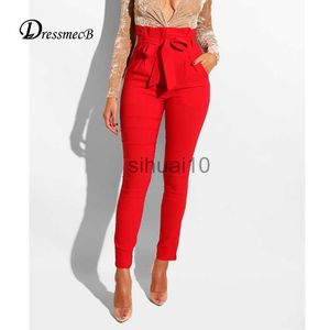 Women's Pants Capris Dressmecb Solid Red Casual Pants Women Pants High Waist Ruched Bow Pencil Pants Female Summer Fashion Autumn Long Trousers 2021 J230605