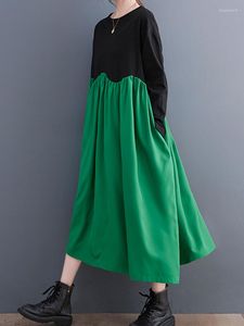 Vestidos casuais 2023 primavera outono moda coreana vestido feminino elbise solto plus size patchwork de manga comprida para mulheres