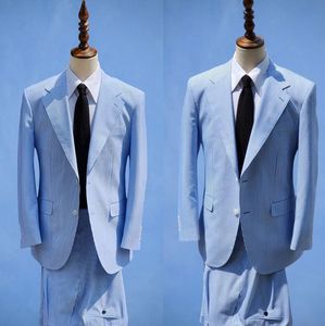 Sky Blue Littered Men Suits Slim Fit Свадебный жених смокинг с надрезом отворотный лацкал Bricker Blazer 2 кусок костюм Homme Jacket Pant