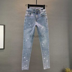 Damenjeans Jeans Für Frauen Trendy 2022 Frühling Herbst Neue Hohe Taille Abnehmen Strass Bleistift Hosen Street Stretch Skinny Hosen J230605