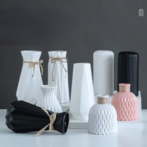 Vasos Moderno Vaso de Flores Branco Rosa Cesta de Plástico Casa Nórdica Decoração de Sala de Estar Arranjo de Ornamento 230603