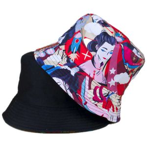 Cappelli a tesa larga Ldslyjr Cotton Cartoon Printing Bucket Fisherman Outdoor Travel Cappello da sole per uomo e donna 378 G230603