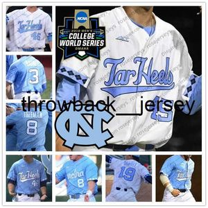 thr UNC North Carolina Tar Heels #1 Danny Serretti 5 Ashton McGee 8 Ike Freeman 26 Jackson Hesterlee 2019 CWS Baseball White Blue Jerseys