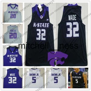 MIT8 Custom Kansas State Basketball Wildcats Любое имя бело -фиолетовое черное #32 Дин Уэйд 5 Барри Браун -младший.