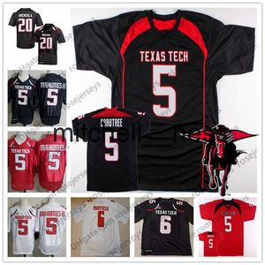 MIT8 2019 NCAA TEXAS TECH＃5 PATRICK MAHOMES II Michael Crabtree 6 Baker Mayfield 20 Danny Amendola Black Red White Vintage TTU Football Jersey