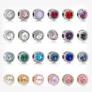 Contas de vidro circulares multicoloridas com charme de prata esterlina 925, adequadas para colar de charme feminino Pandora, joias, acessórios de moda, produção, entrega gratuita