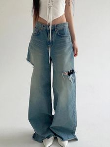 Jeans Feminino Casual Corte Out Vintage Streetwear Y2k Baggy Senhoras Moda Coreana Calças Femininas Grunge Anos 90