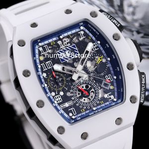 011-FM Automatic Flyback Chronograph Mens Watch Baby Black / White Ceramic Skeleton Dial Sapphire Crystal Oversize Watches Luxury Wristwatch 6 Colors