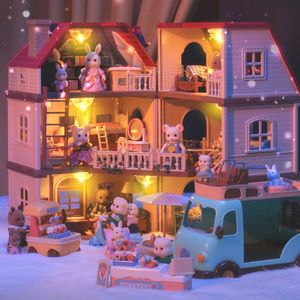 Animais de pelúcia recheados Forest Family 112 Scale Bus Furniture Miniatures For Dollhouse Accessories Chairs Kitchen Toy Play House Christmas Girl Gift 230605