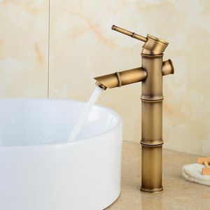 Rubinetti per lavabo da bagno Rubinetto per lavabo Ottone antico Stile bambù Finitura bronzo vintage Rame Maniglia singola e rubinetto per acqua fredda