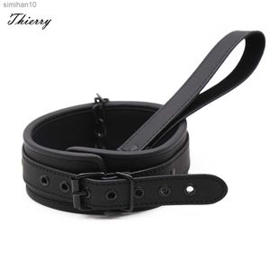 Thierry Sm Products Bondage Neck Collar with Metal Chain Leash BDSM Sex Toys Faux Leather Restraint Fetish Adult Sex Toys L230518