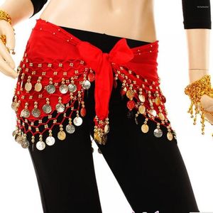 Bälten 1pc 158 cm x 26 cm Indien Shinning kjolbälte dansar wrap 3raws guldmynt magen dandräkt höft halsdukar chiffong midje kedja