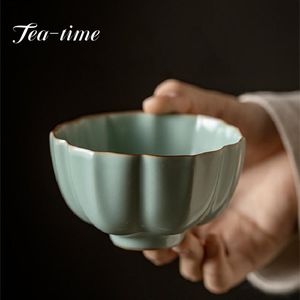 Teaware 160 ml Hanmade Ru piec kung fu herbaty domowe gospodarstwo domowe duża mistrz kubek Lotus filiżanka pu'er herbata miska lazurowa porcelanowa herbata