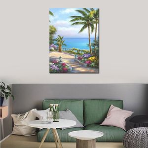 Seaside Serenity Canvas Art Wall Art Vista para o jardim Paisagem realista feita à mão Belas obras de arte para a parede do escritório