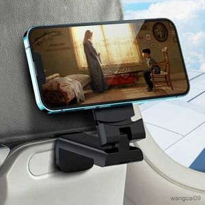 Mobiltelefonfästen Holders Airplane Phone Holder CLIP PORTABLE Travel Stand Desk fällbar roterande selfie Holding Train Seat Mobiltelefon Fästet Support R230605