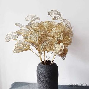 Sachet Bags Fan Leaf Artificial Gold Ginkgo Holly Plastic Flowers For Wedding Flower Home Decor Crafts R230605