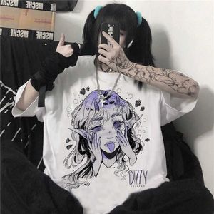 Tシャツの女性の漫画の恋人女の子特別な大きな日本のストリートアパレルハラジュクゴシックカジュアルトップトップトップTシャツP230603