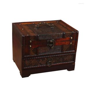 Schmuckbeutel, antike Retro-Holz-Aufbewahrungsbox, Organizer, groß, mit Spiegel, Schatulle, Vintage-Doppelschicht
