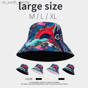 Big Head Print Reversible Bucket Hats XL 63cm Sun Protection Panama för män Kvinnor Bob Fisherman Cap stor storlek Hip Hop Sun Hat L230523