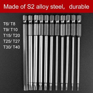 Schroevendraaier hoen 11st/set elektrisk skruvmejselbit för magnetisk skruvmejsel bitverktyg Set 100mm lång stål magnetisk torx hex säkerhet