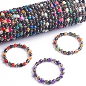 Link Armbänder Natürliche Rote Karneol Stirpe Achat Perlen Armband Für Frauen Mann Amethyst Tee Kristall Runde Elastische Armbänder Schmuck