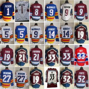 1972-1998 Movie Retro CCM Hockey Jersey 18 Teemu Selanne 9 Lanny McDonald 14 Rene Robert 19 Joe Sakic 21 Peter Forsberg 27 John Wensink 33 Patrick Roy Embroidery Jerseys