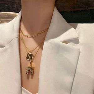 INS French Vintage Arch City Gate Pendant Necklace Brass Plating Simple Fashion OL Charm Jewelry