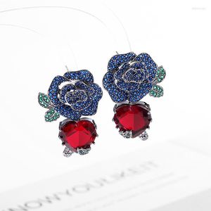 Dangle Earrings Europe And America Temperament Rose Flower CZ Stone For Women Luxury Banque Earring Jewellery Cubic Zirconia