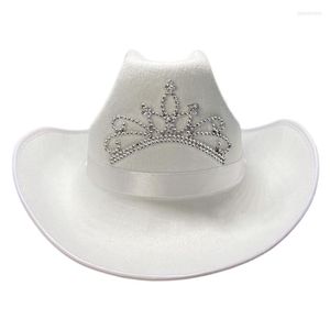 Headpieces vit cowgirl hatt för vuxen cowboy med strass krona tiara justerbara strängar kvinnor och flickor tema parti