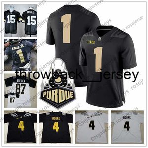 THR Custom Purdue Boilermakers 2019 Fotboll Alla namn nummer Black White #4 Rondale Moore 2 Elijah Sindelar Brees Alstott Men Youth Kid Jersey