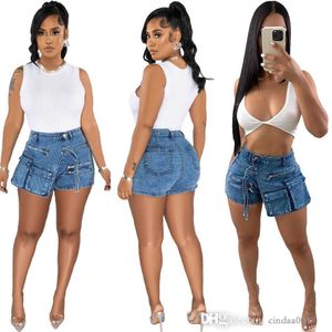 2023 sommer Mode Frauen Shorts Elastische Jeans Cargo Hosen Zipper Multi Taschen Denim Kurze Hosen