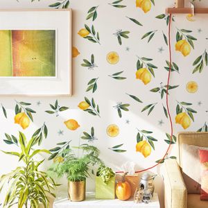 Fresh Green Leaves Lemon Fruit Wall Stickers Waterproof Wall Decals Wallpaper Living Room Kitchen Wall Art Mural Decoration