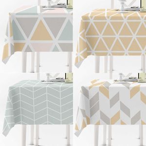 Table Cloth Rectangular Geometric Grid Green Yellow Pink Dinning Table Decoration Anti-stain Kitchen Table Tapete R230605