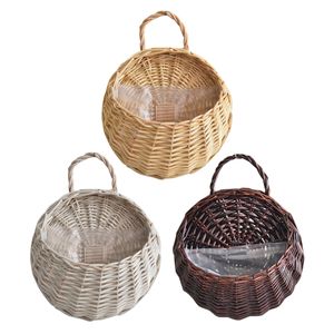 Vases Garden Wallmounted Flower Pot Handmade Hanging Rustic Basket Wicker Rattan Plant Storage Container 230603