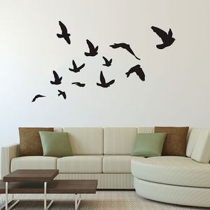 Flying Birds Wall Decal, uppsättning av 12 vinylväggdekor för kontor för heminredning rumskonst, fåglar väggklistermärke för vardagsrum